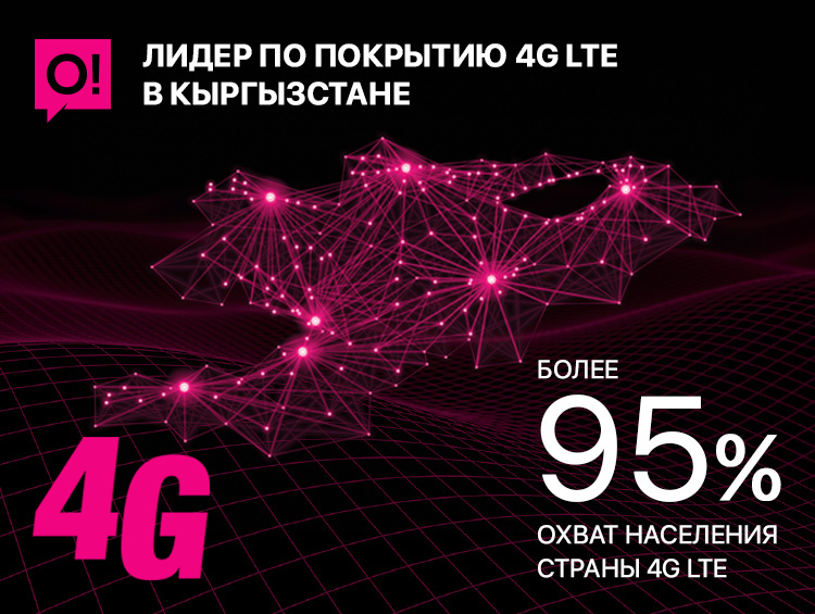 Цифра дня: более 95% населения Кыргызстана имеют доступ к 4G LTE от О!