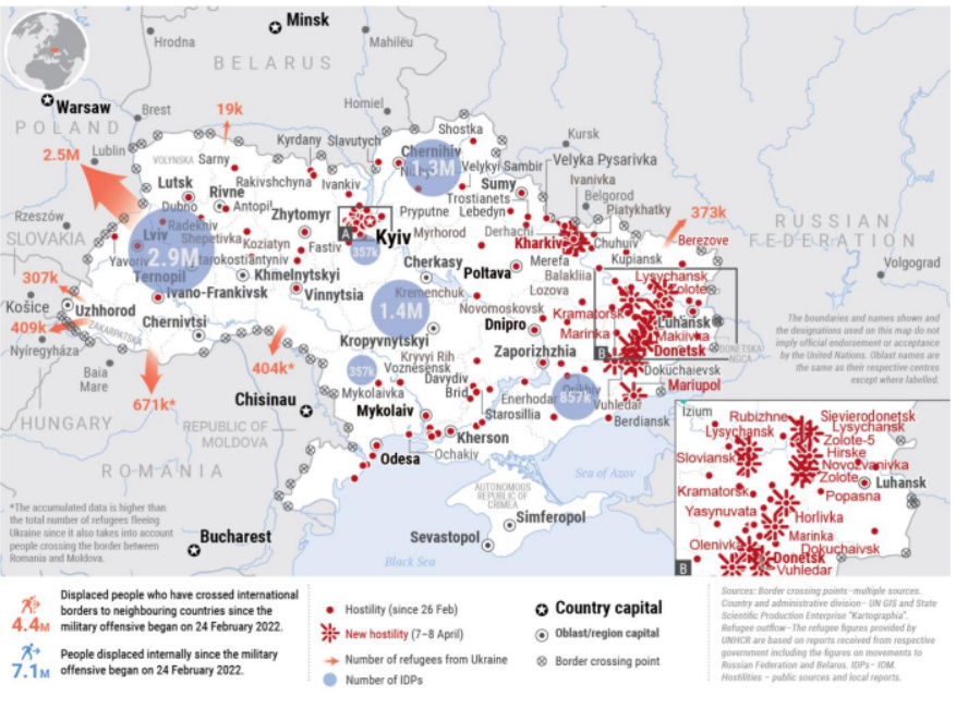 Согласно карте ООН, на востоке Украины усиливаются бои
