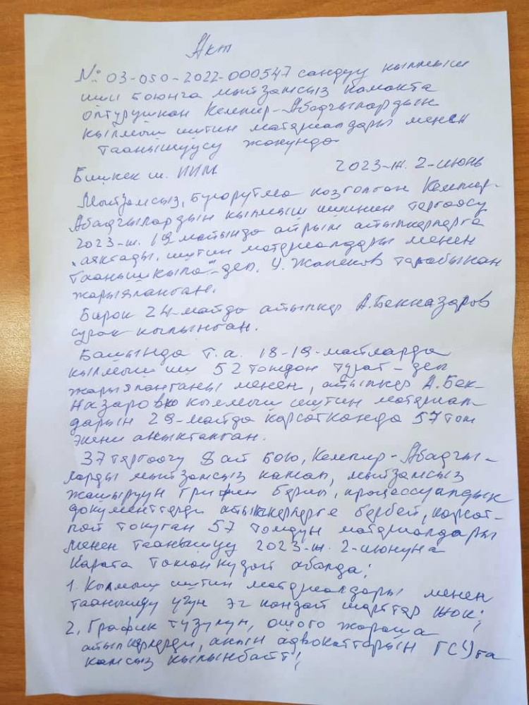 Задержанные по кемпир-абадскому делу написали совместный акт. Фото со страницы Азимбека Бекназарова.