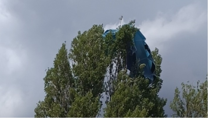 На Иссык-Куле парашют с мужчиной и ребенком влетел в дерево (фото)
