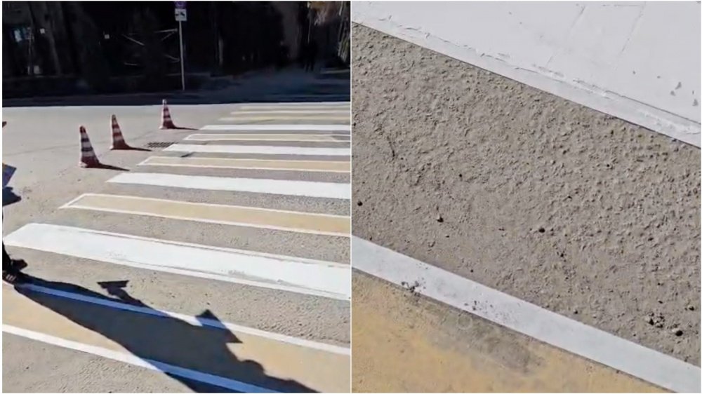 "Сразу же слезет". Горожанин недоволен качеством нанесения дорожной разметки (видео)