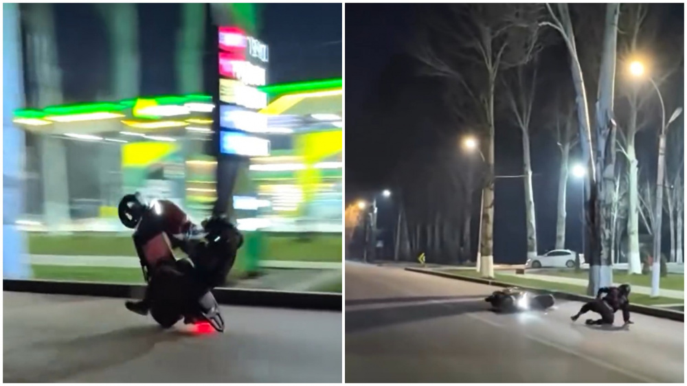 В Бишкеке установили водителя мопеда, который ехал на заднем колесе и упал (видео)