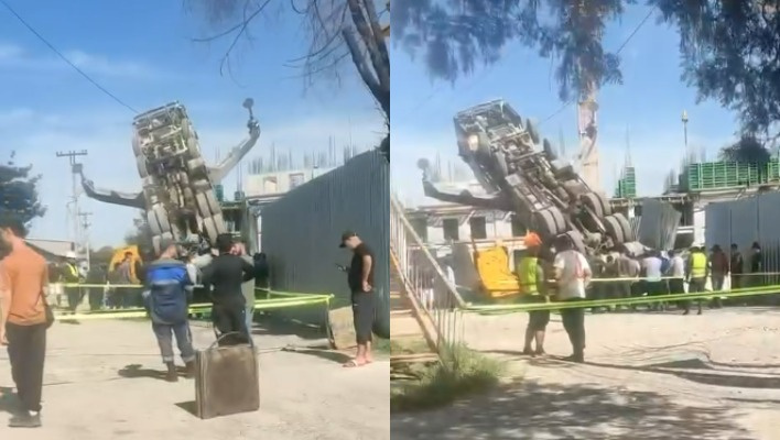 На стройплощадке в Бишкеке перевернулся кран